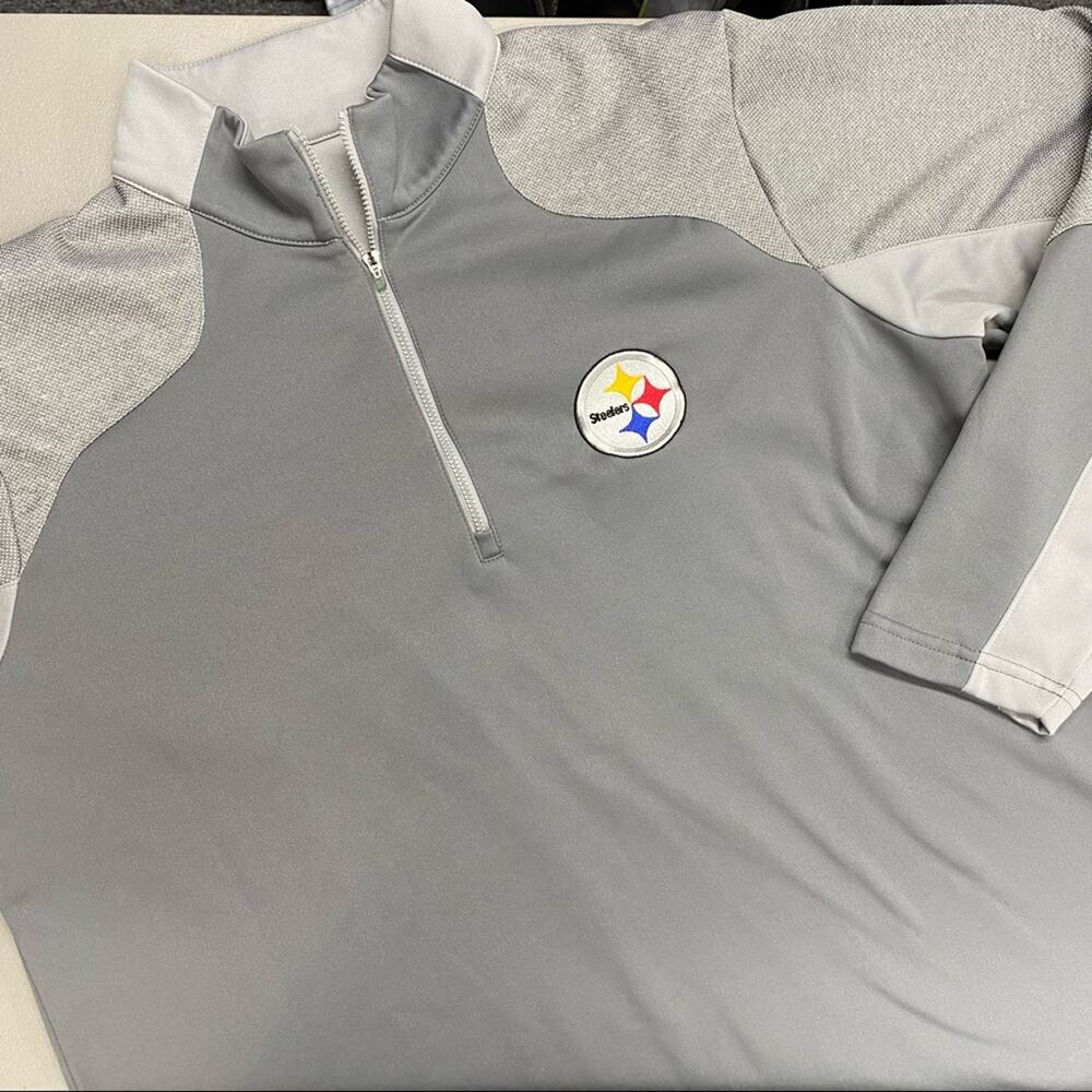 Antigua NFL Pittsburg Steelers Logo Sweater Pullover Zip Gray Mens Size Large